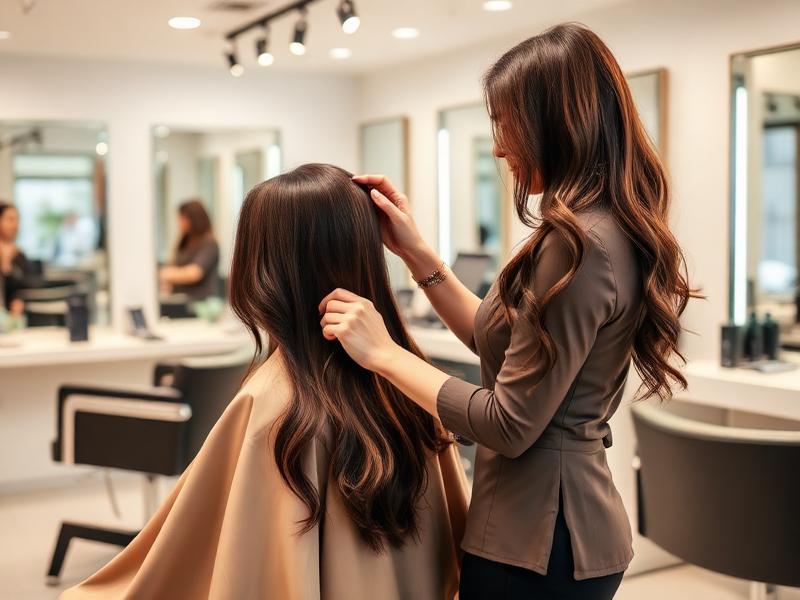 Salão de beleza moderno com cabeleireira atendendo cliente