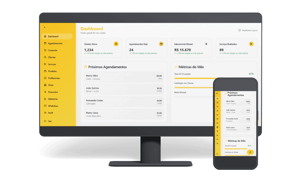 Preview do sistema de gestão para salões
